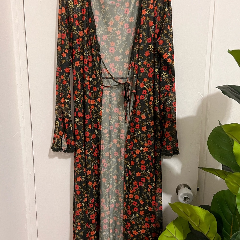 Black Sheer Floral Maxi Dress with Red Flowers - Picture 4 of 7